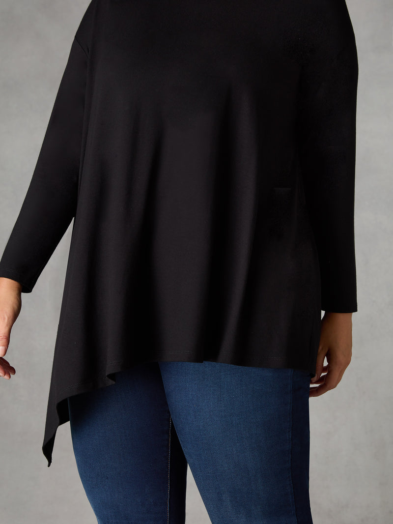 Black Jersey Asymmetric Hem Top