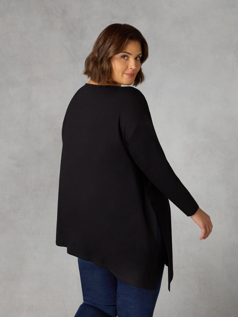 Black Jersey Asymmetric Hem Top