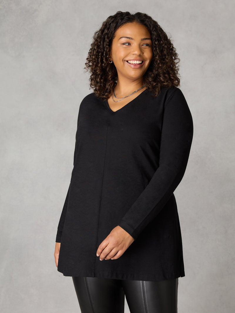 Black Cotton Slub Long Sleeve T-Shirt