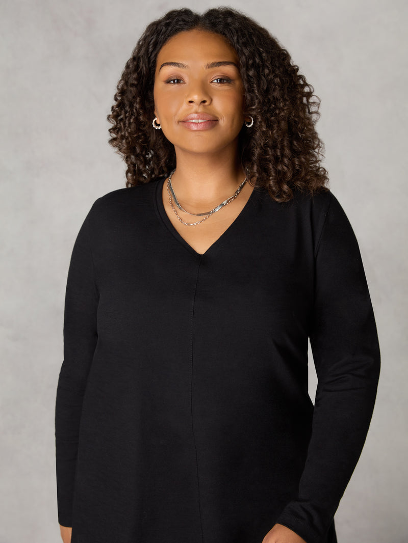 Black Cotton Slub Long Sleeve T-Shirt