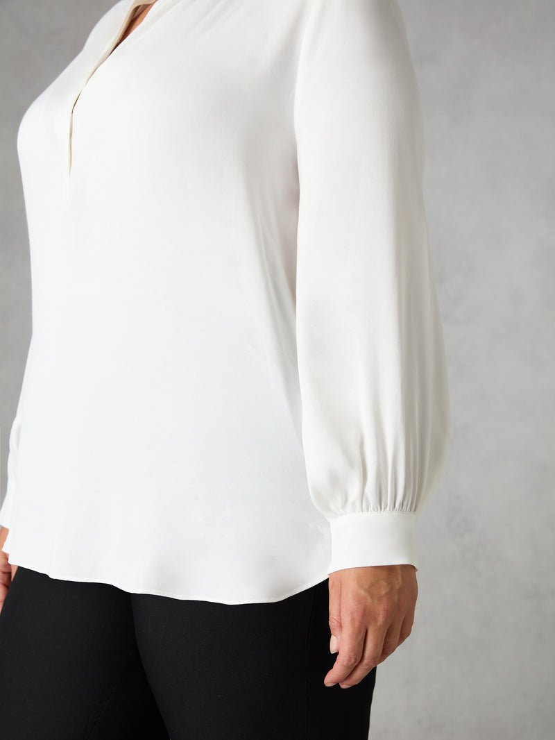 Ivory Satin Gathered Neck Blouse