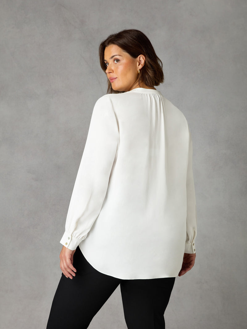 Ivory Satin Gathered Neck Blouse