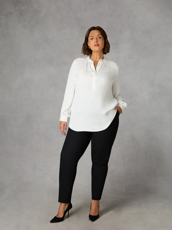 Ivory Satin Gathered Neck Blouse