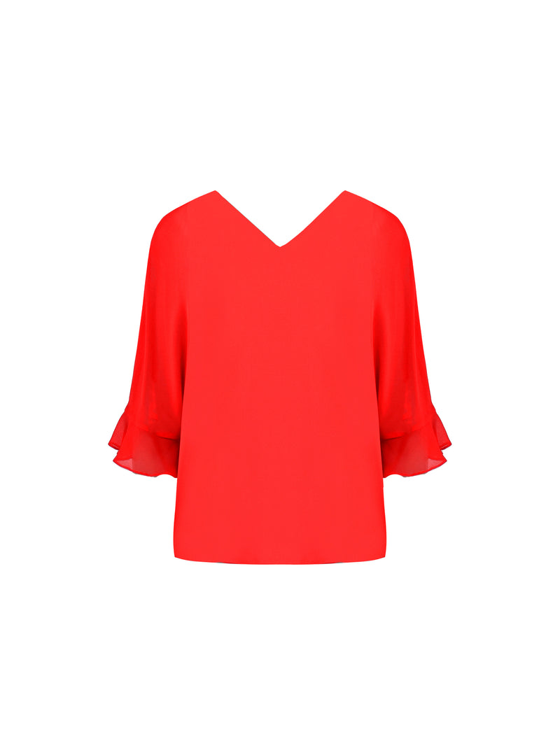 Red Flute Sleeve Overlay Top