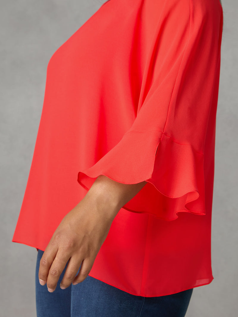 Red Flute Sleeve Overlay Top