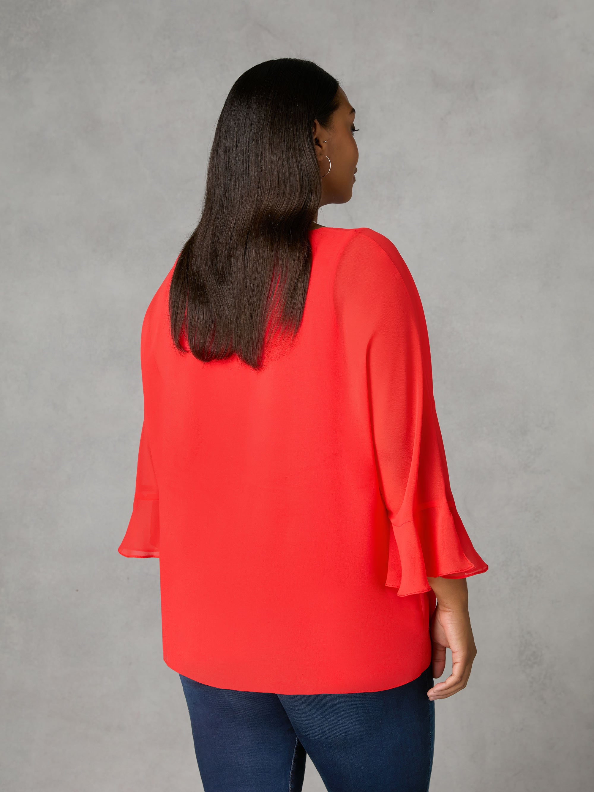 Red Flute Sleeve Overlay Top