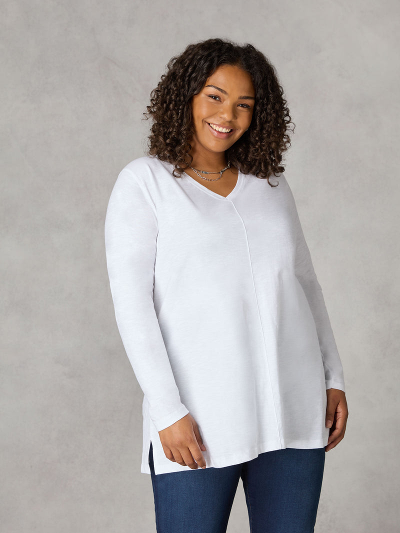 White Cotton Slub Long Sleeve T-Shirt