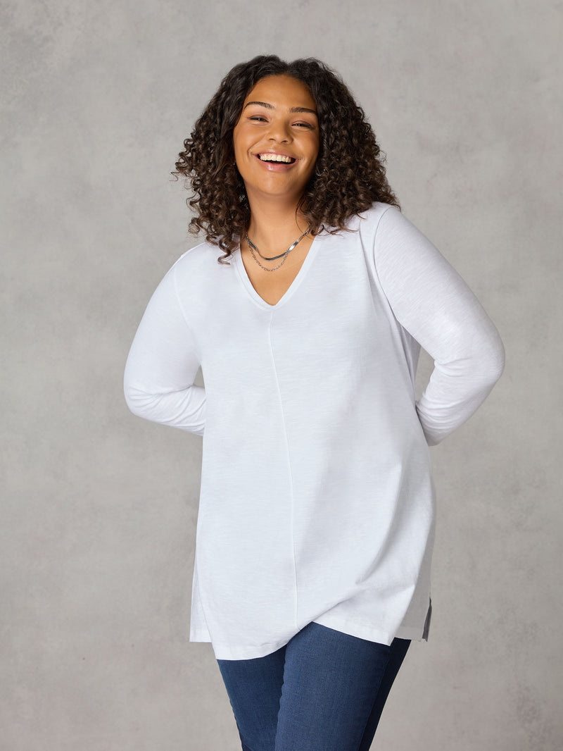 White Cotton Slub Long Sleeve T-Shirt
