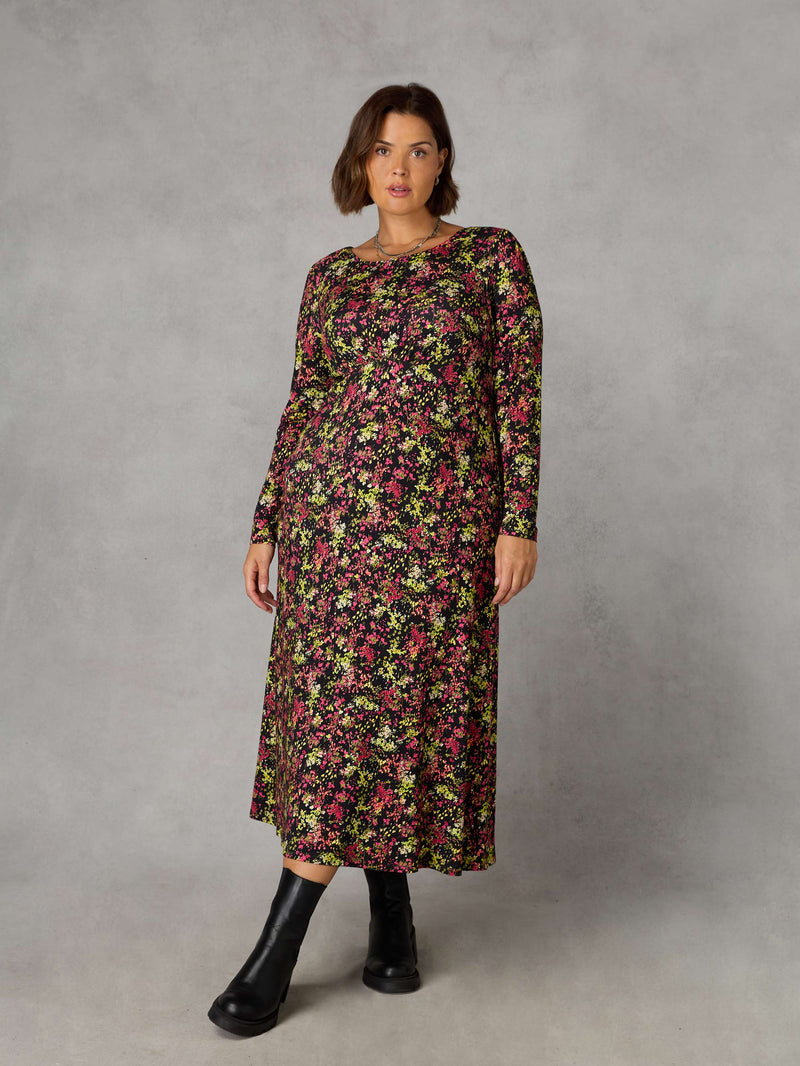 Multi Ditsy Empire Seam Midi Dress