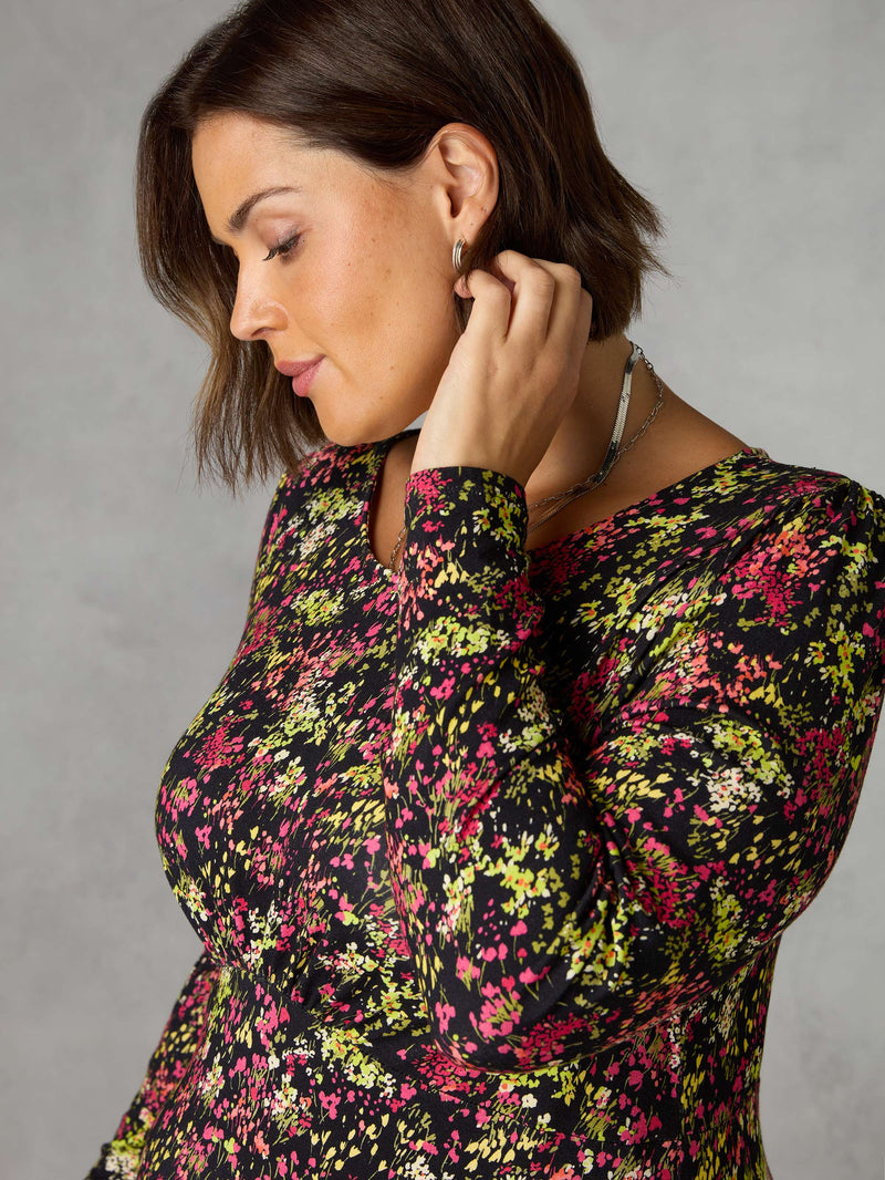 Multi Ditsy Empire Seam Midi Dress