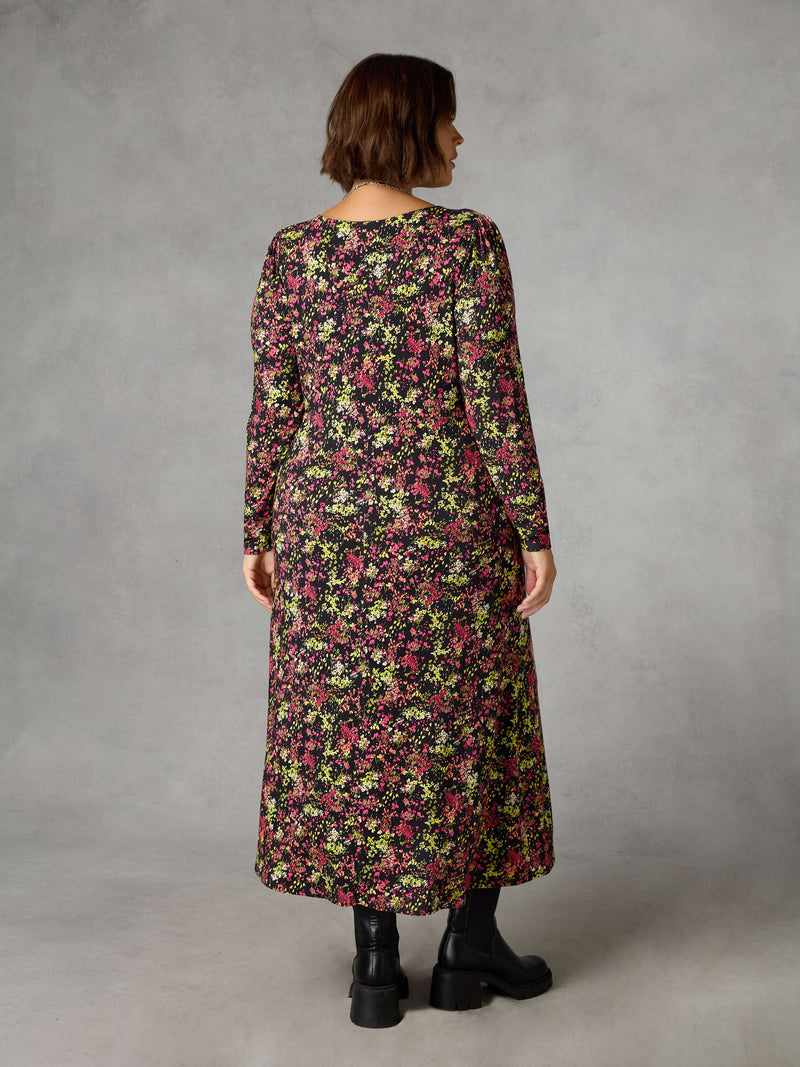 Multi Ditsy Empire Seam Midi Dress