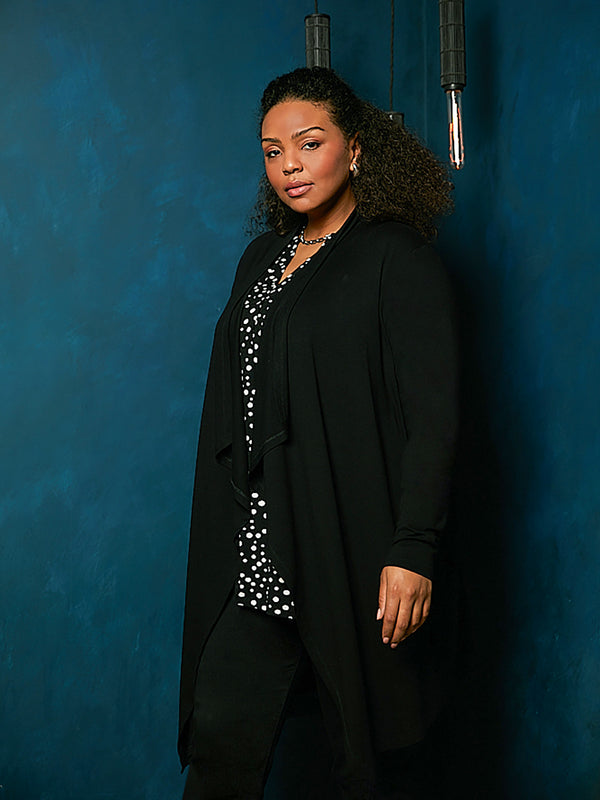 Black Jersey Waterfall Longline Cardigan
