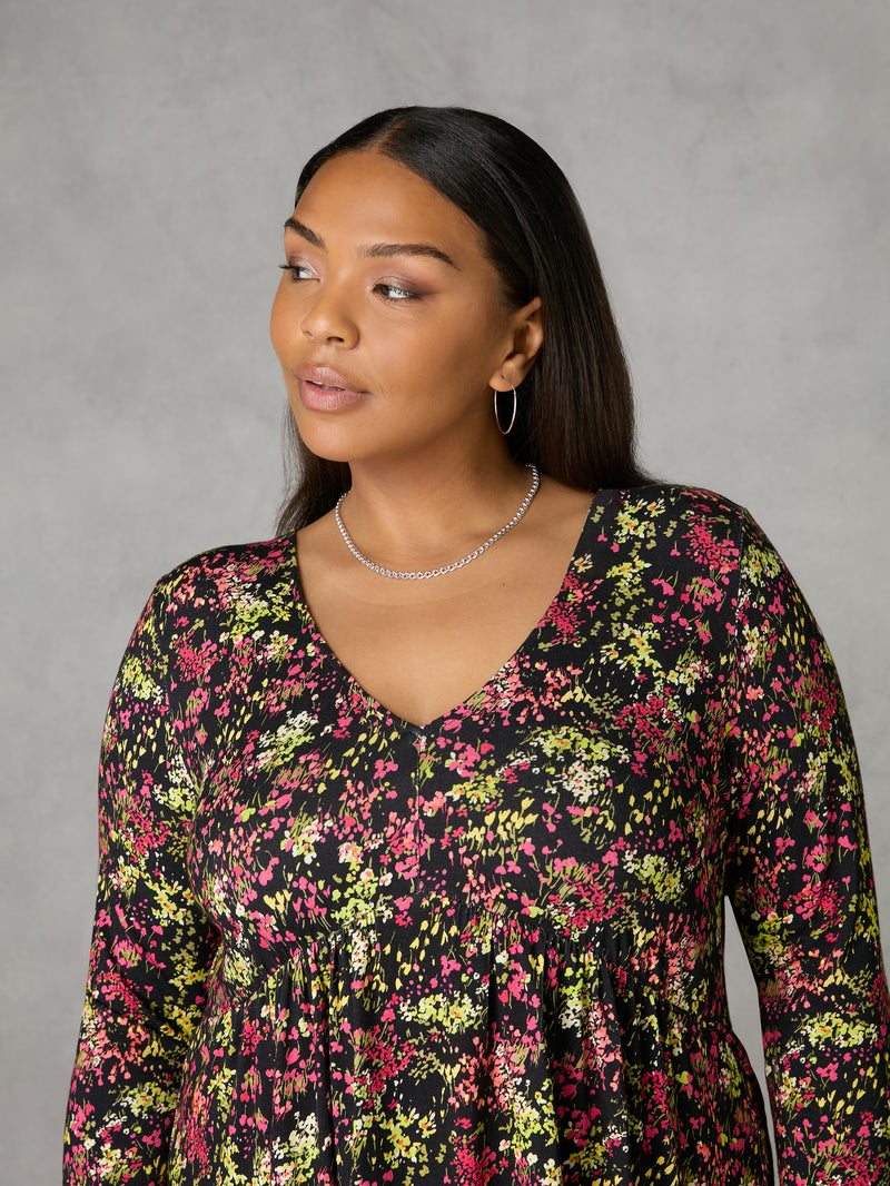 Multi Ditsy Print Jersey Empire Seam Top