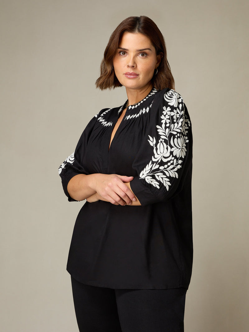 Black Embroidered Relaxed Blouse