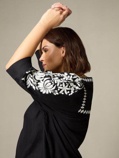 Black Embroidered Relaxed Blouse