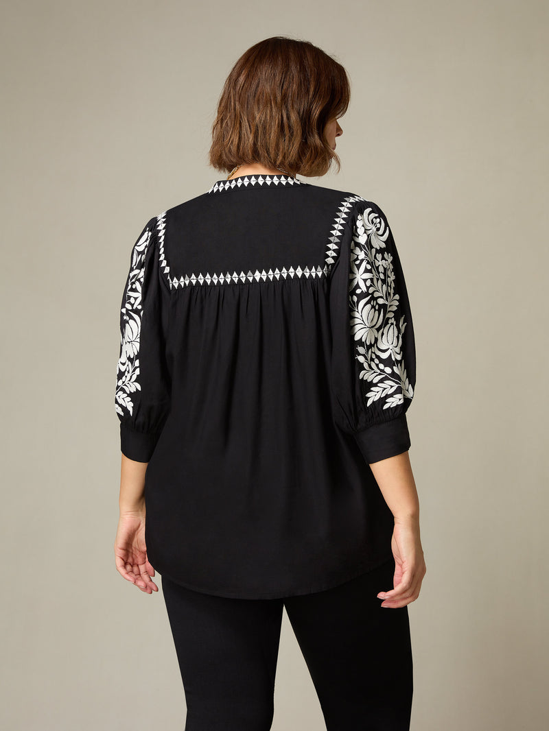 Black Embroidered Relaxed Blouse