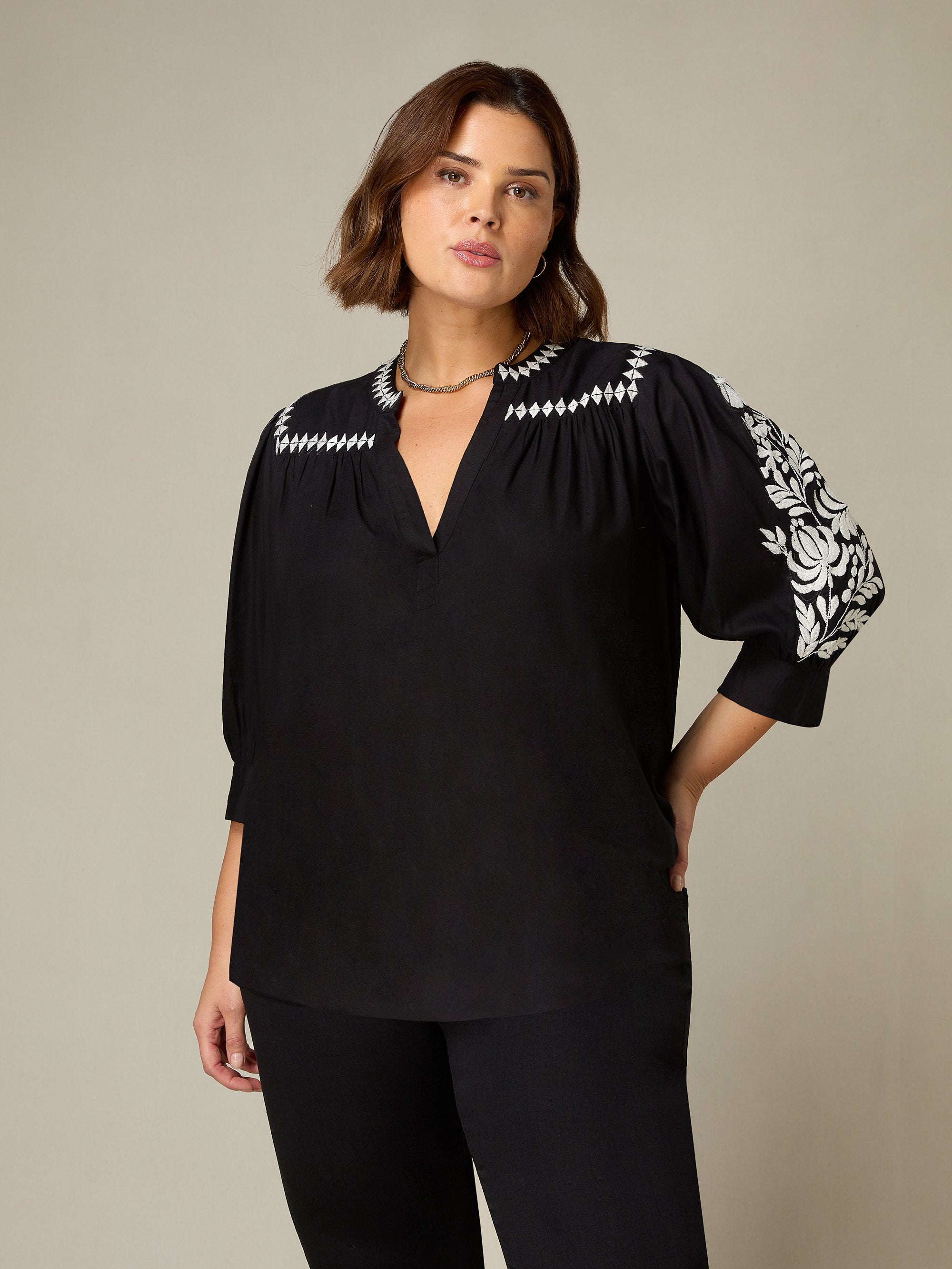 Black Embroidered Relaxed Blouse