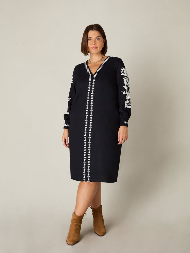 Black Embroidered Swing Dress Black Embroidered Swing Dress