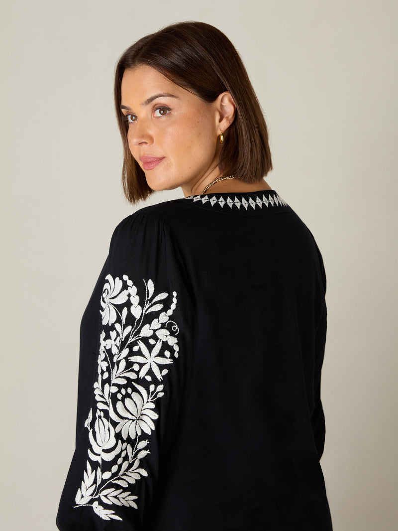 Black Embroidered Swing Dress