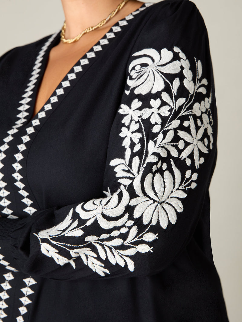 Black Embroidered Swing Dress