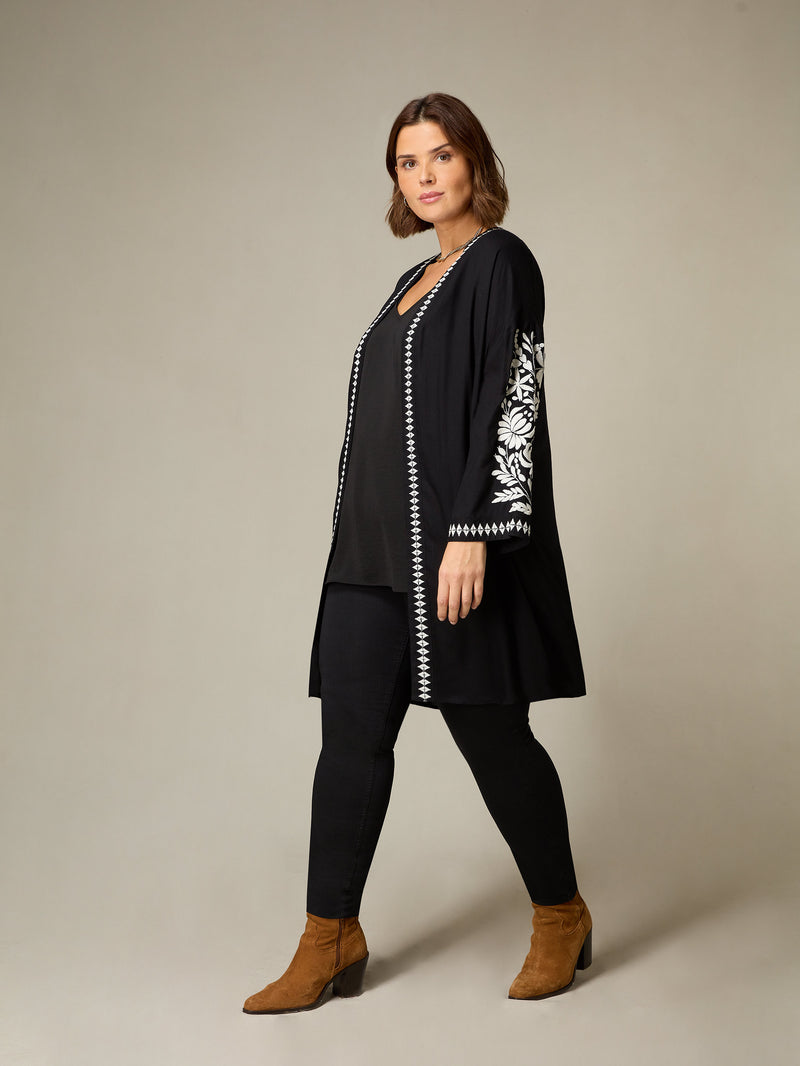 Black Embroidered Kimono