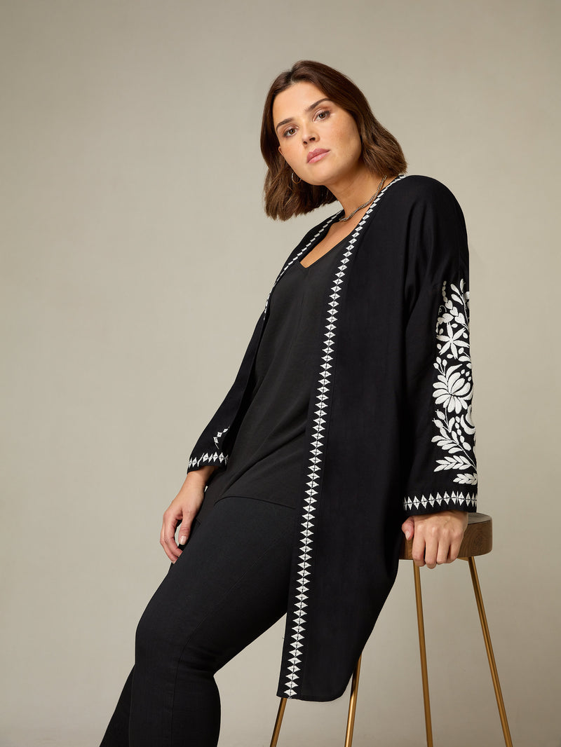 Black Embroidered Kimono