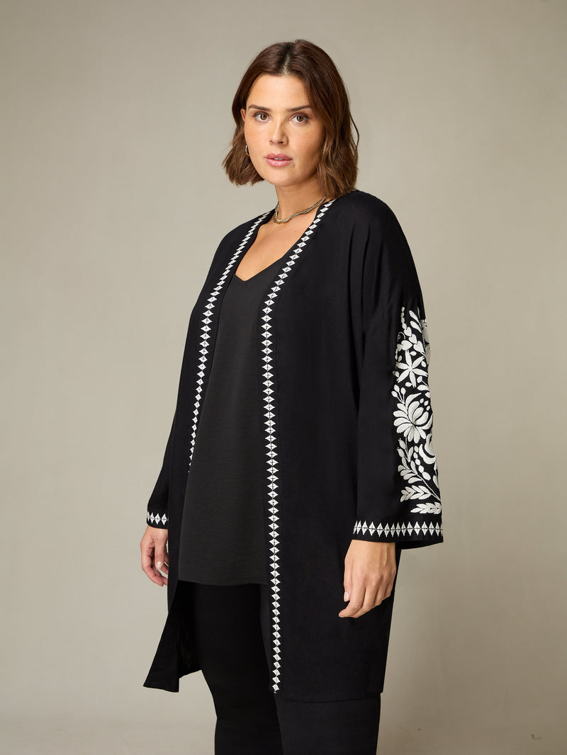 Black Embroidered Kimono