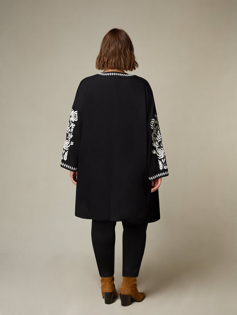 Black Embroidered Kimono