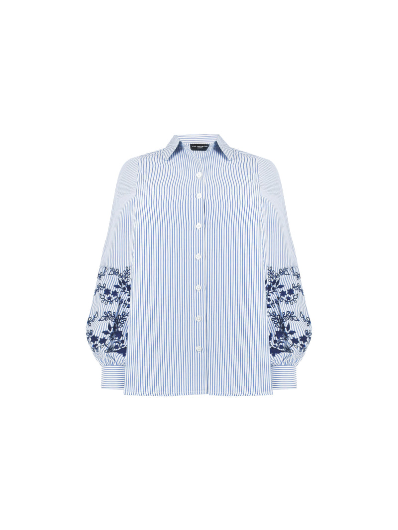 Blue Stripe Embroidered Shirt