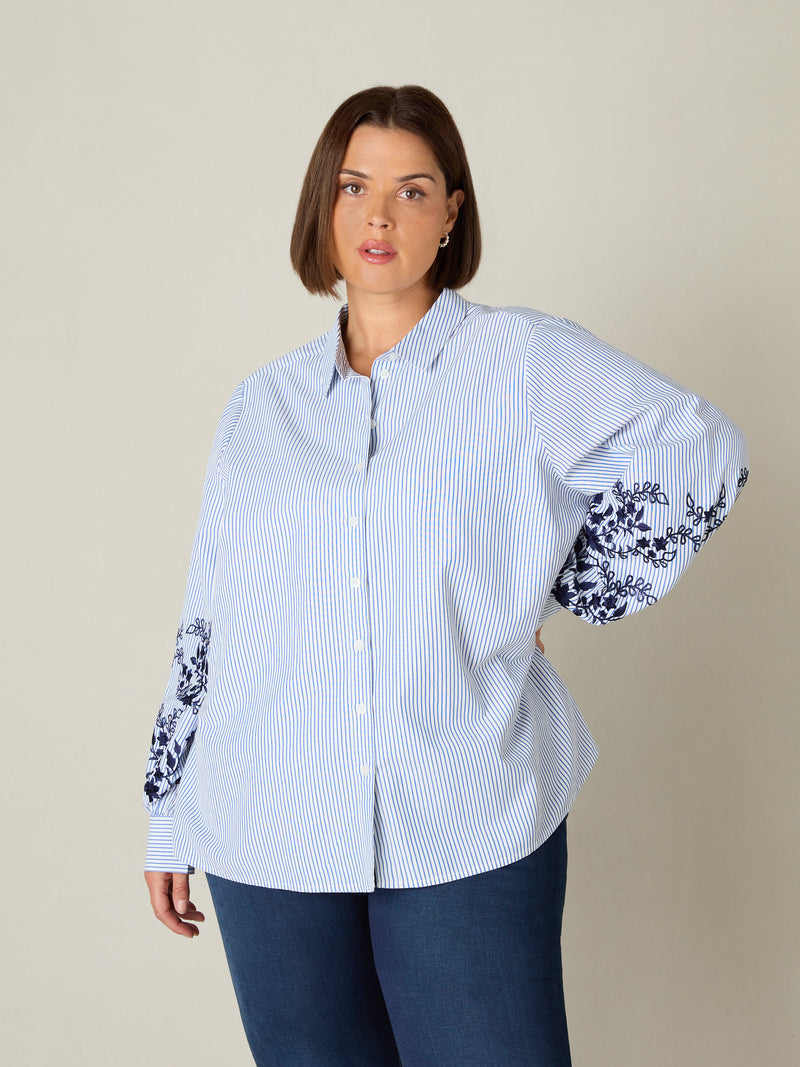 Blue Stripe Embroidered Shirt