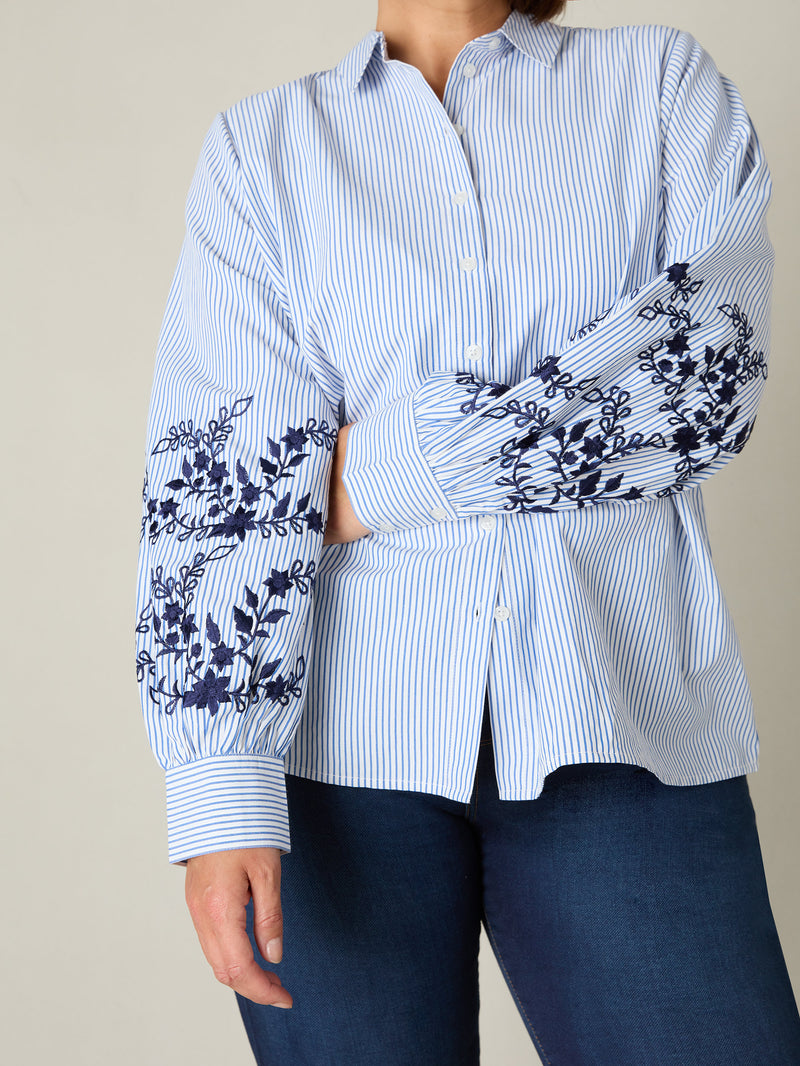 Blue Stripe Embroidered Shirt