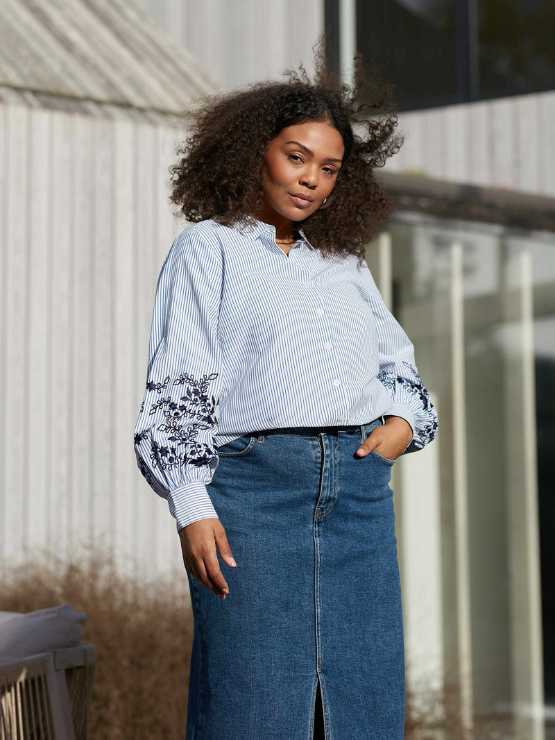 Blue Stripe Embroidered Shirt