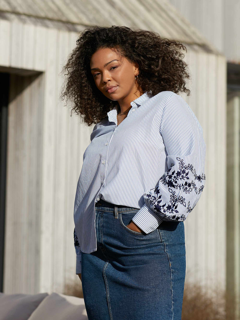 Blue Stripe Embroidered Shirt