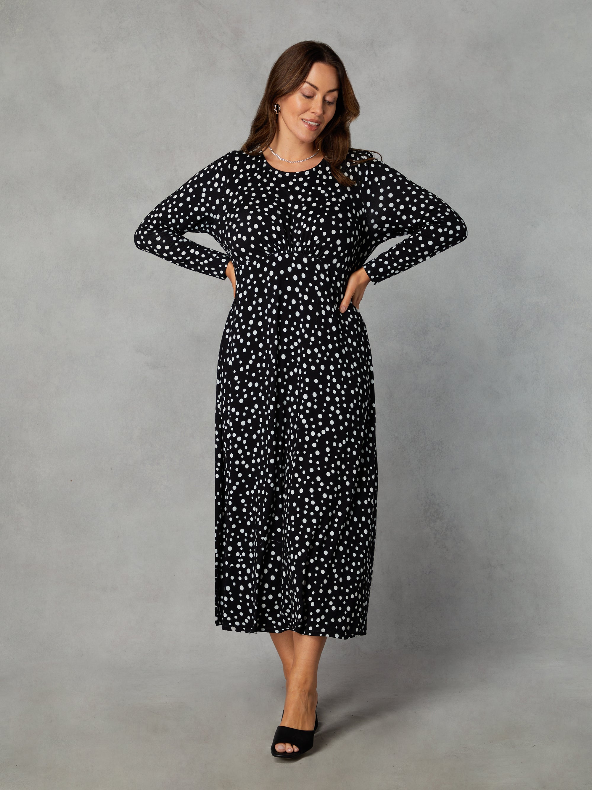 Petite Mono Spot Empire Seam Midi Dress