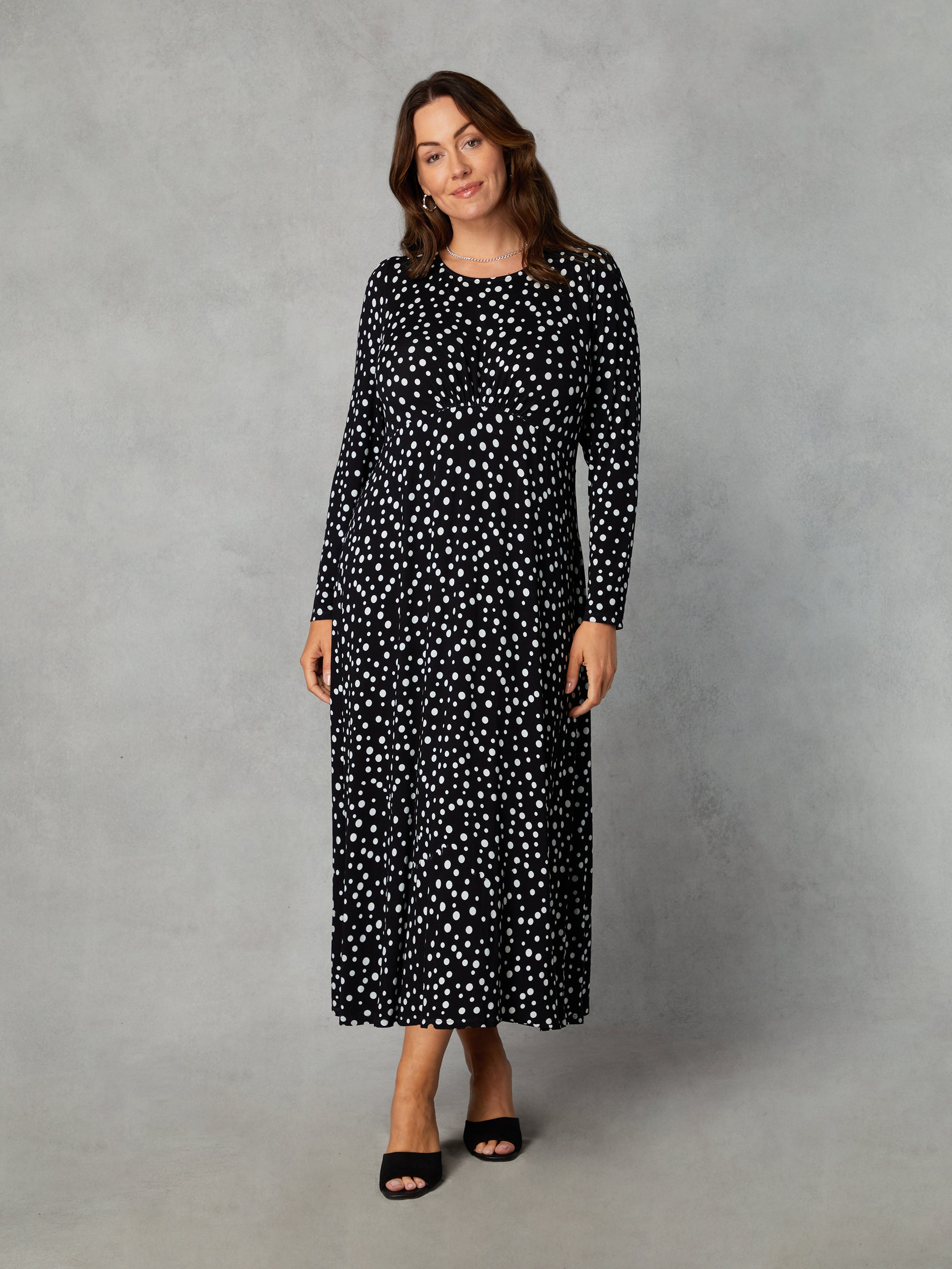 Petite Mono Spot Empire Seam Midi Dress