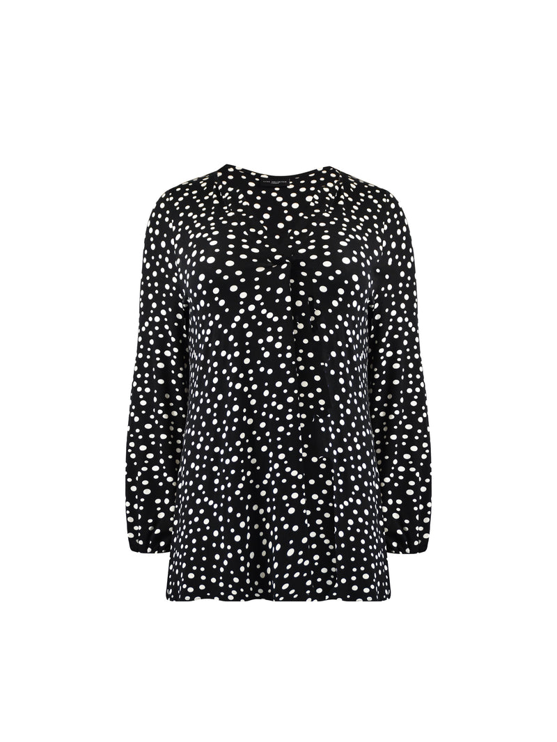 Petite Mono Spot Print Jersey Notch Front Top