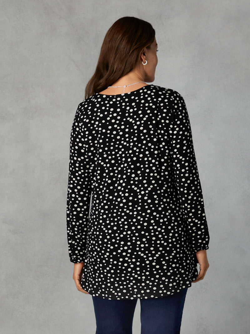 Petite Mono Spot Print Jersey Notch Front Top