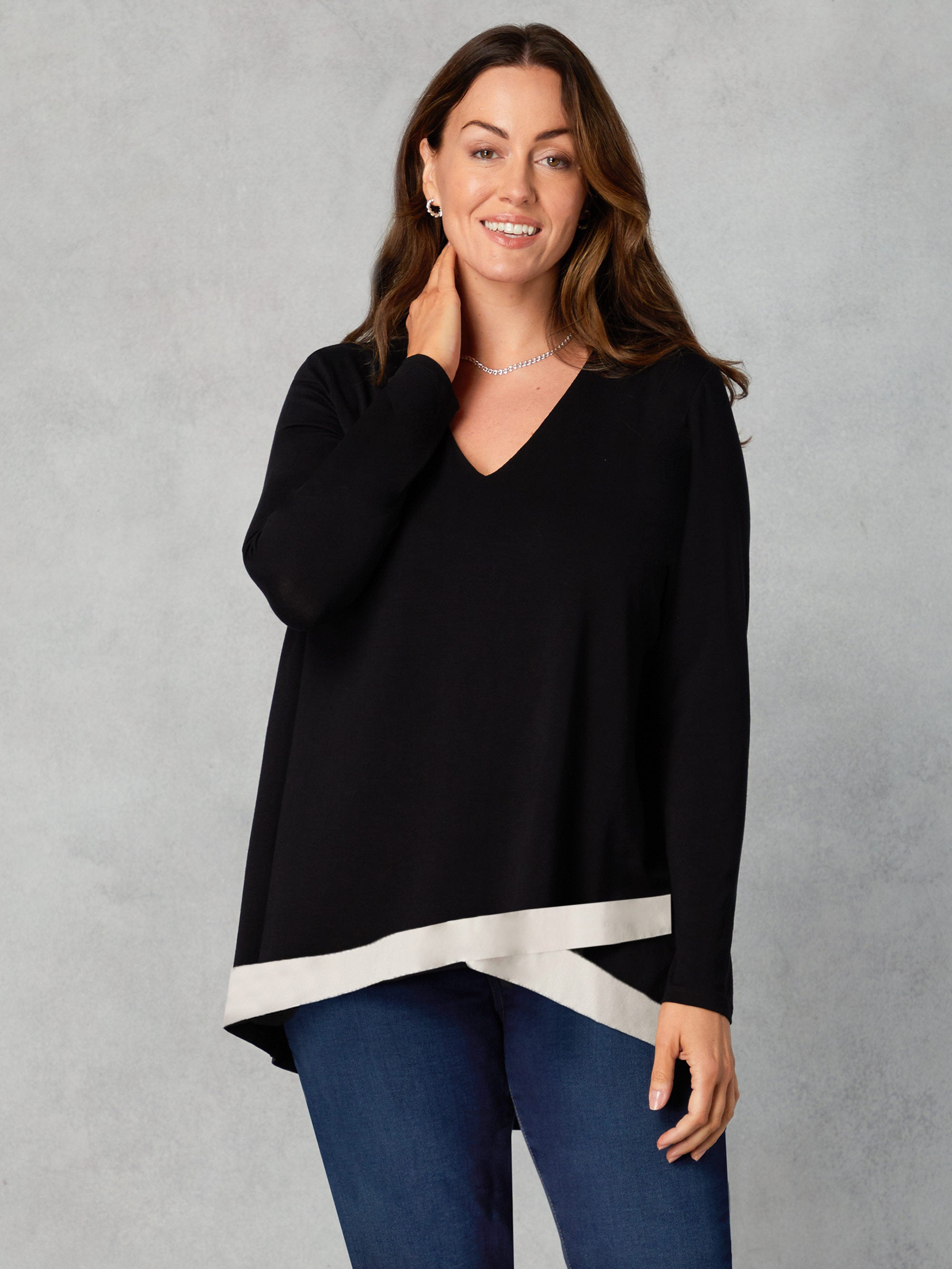 Petite Black Jersey Contrast Hem Tunic