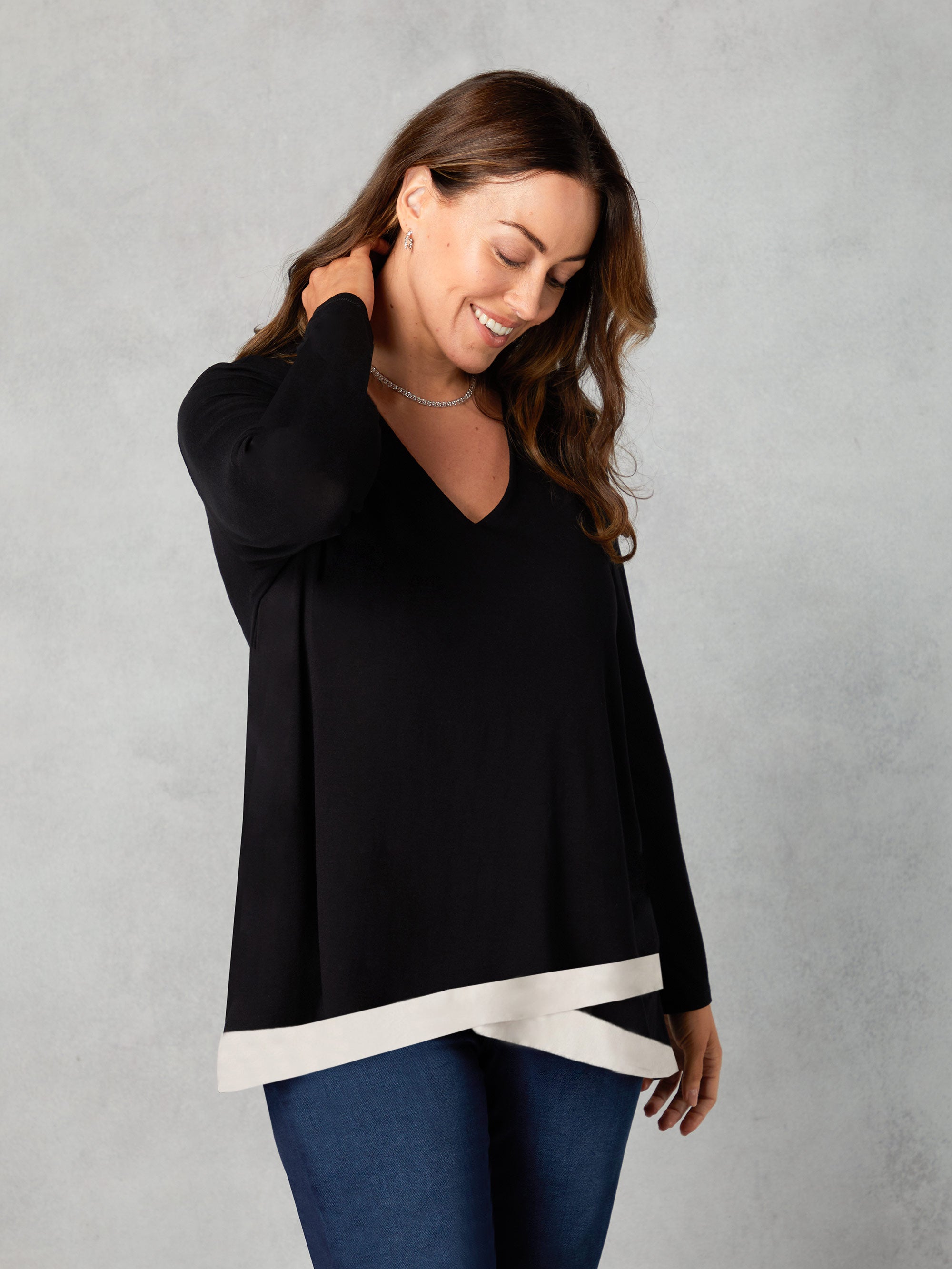 Petite Black Jersey Contrast Hem Tunic