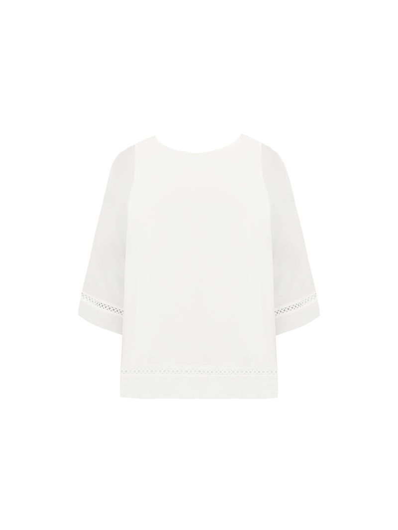 Ivory Chiffon Trim Insert Overlay Top