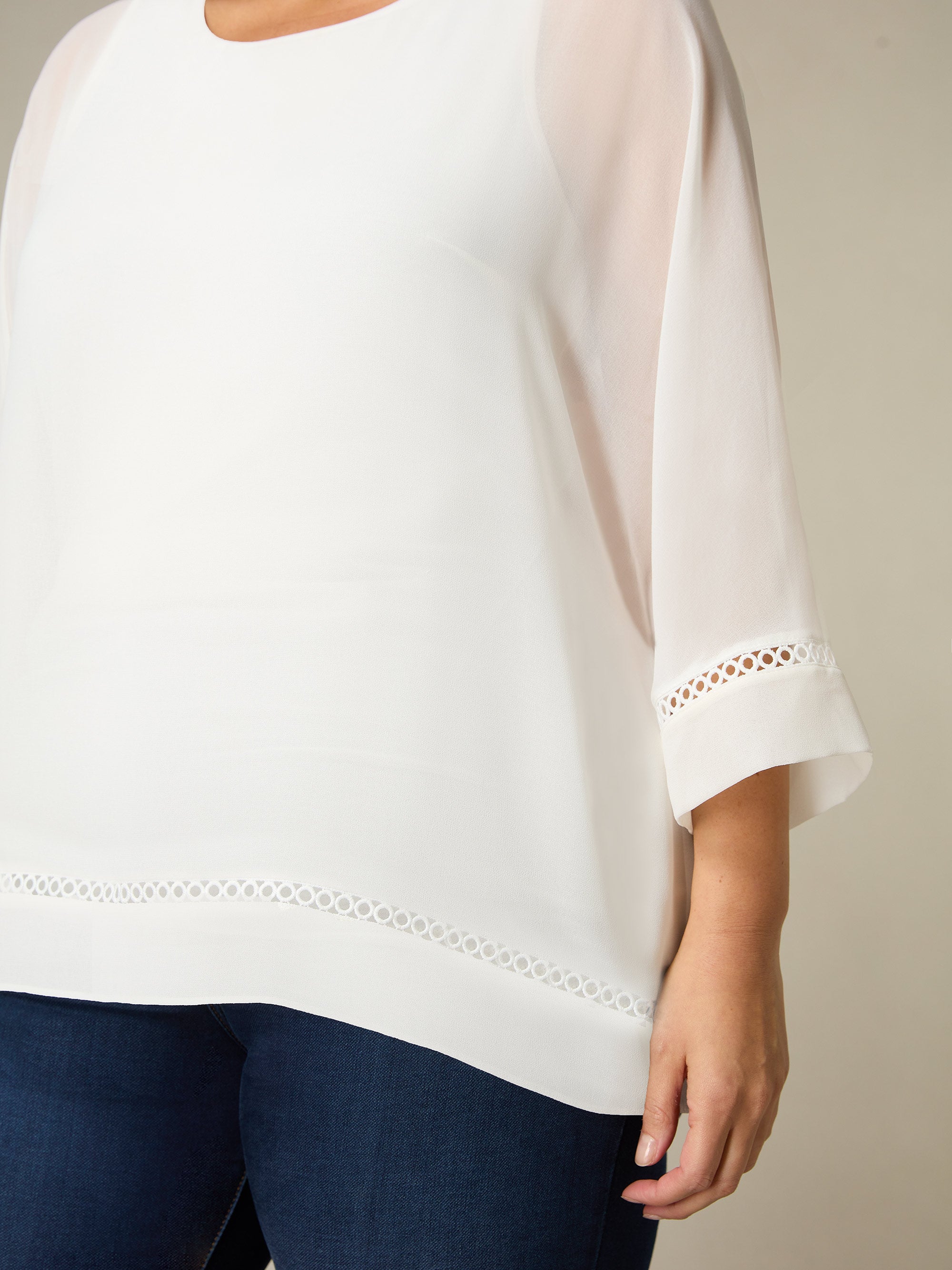 Ivory Chiffon Trim Insert Overlay Top