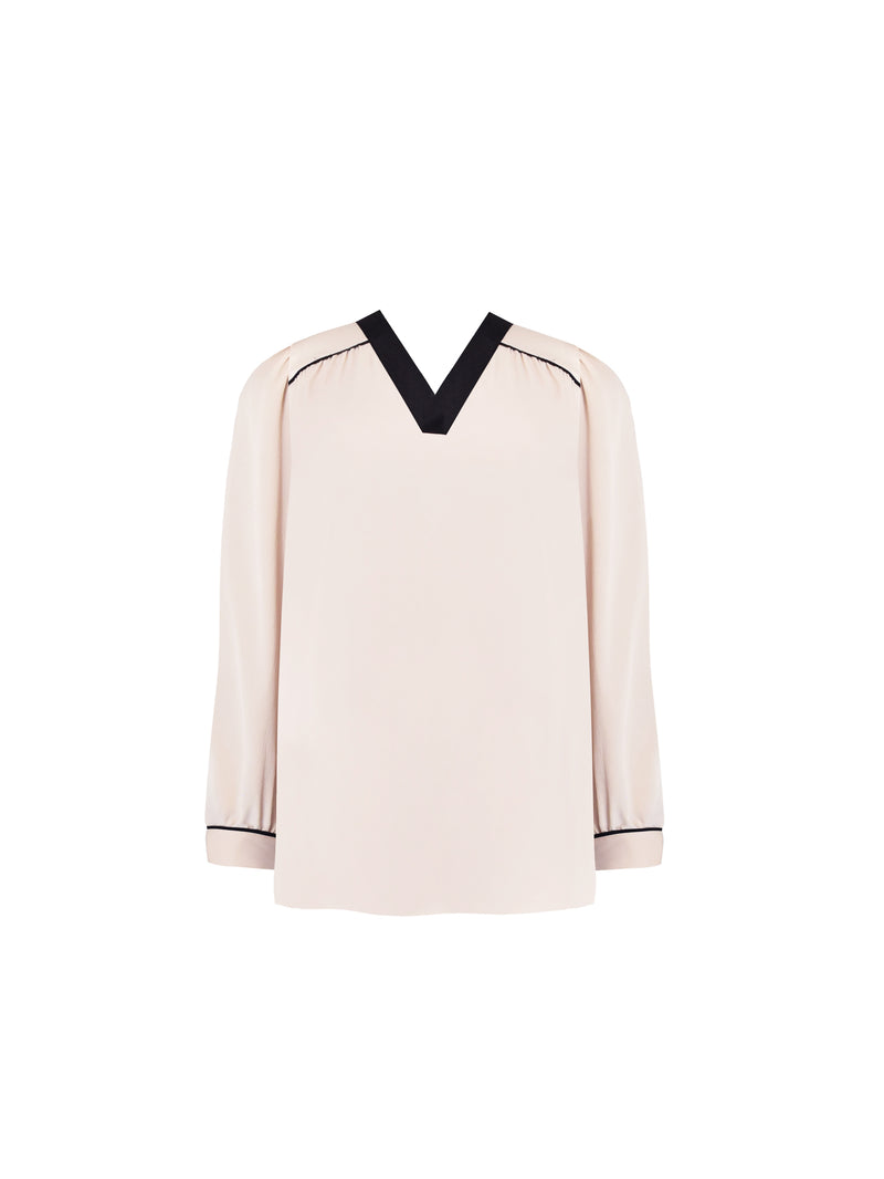 Stone Contrast Neck Band Blouse