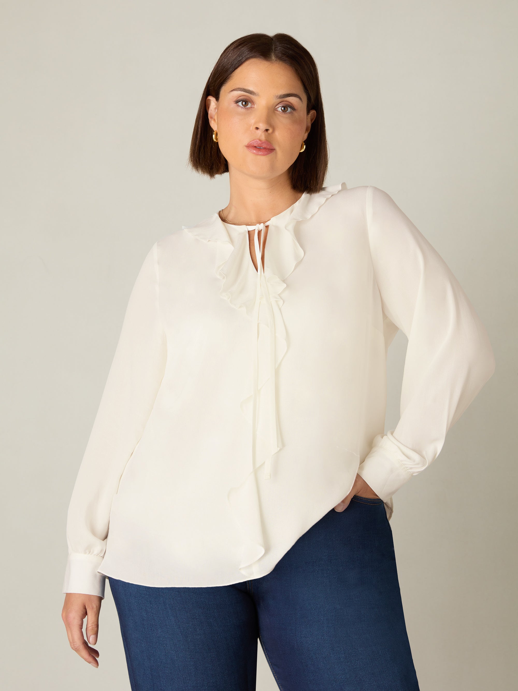 Ivory Ruffle Front Blouse