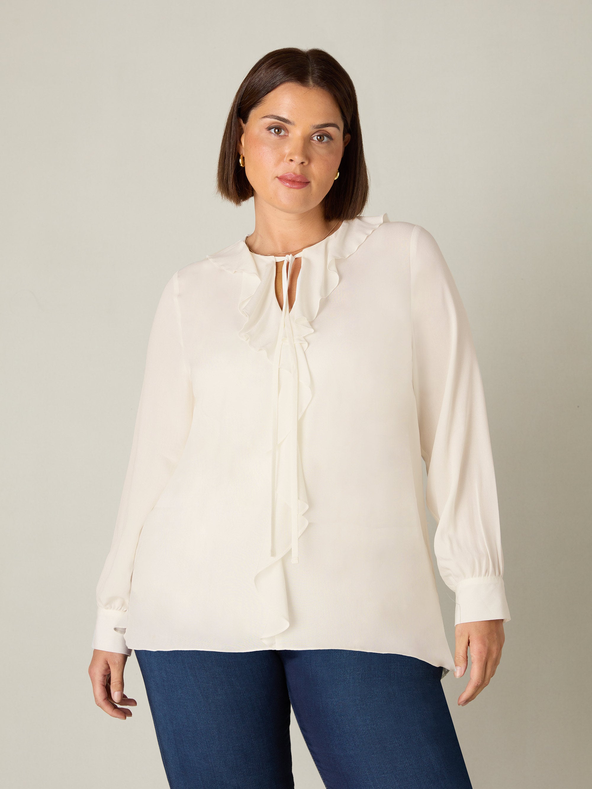 Ivory Ruffle Front Blouse