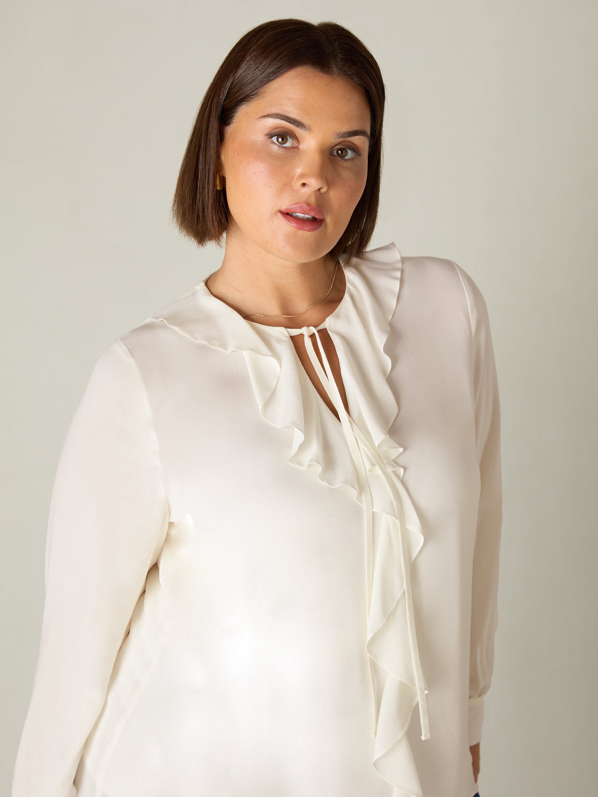 Ivory Ruffle Front Blouse