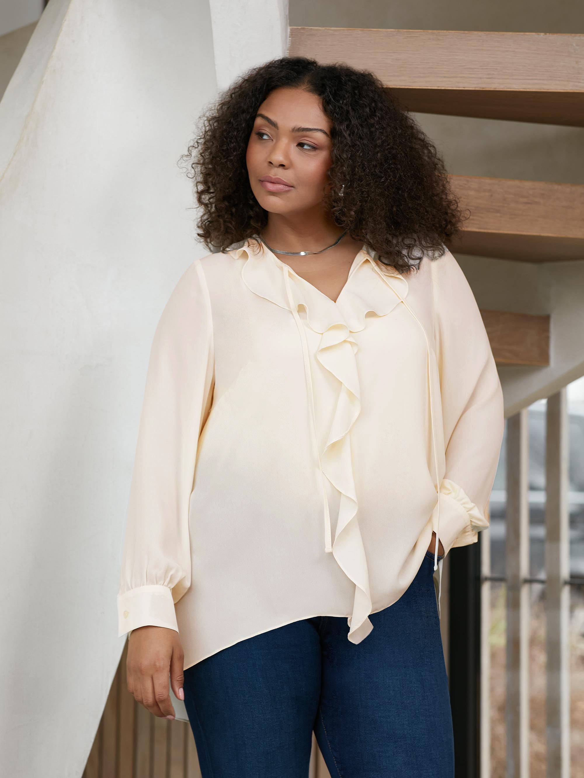 Ivory Ruffle Front Blouse