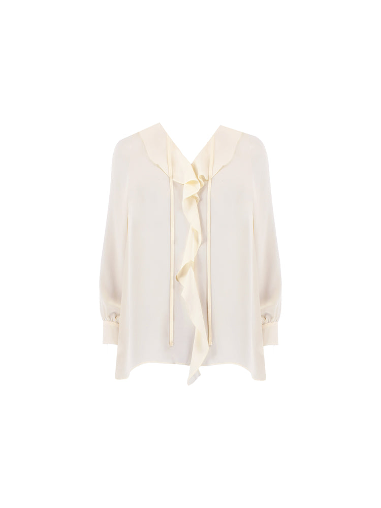 Petite Ivory Ruffle Front Blouse