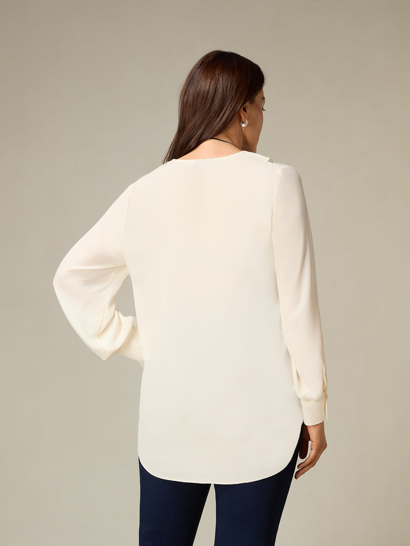 Petite Ivory Ruffle Front Blouse