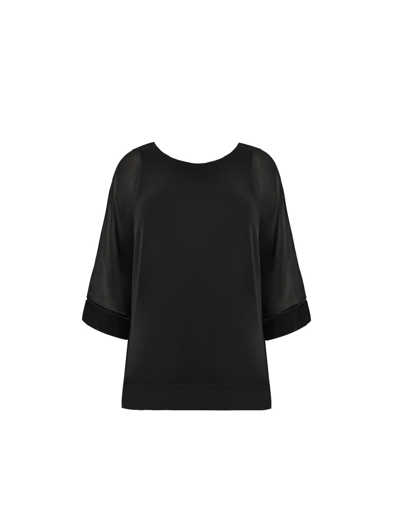 Black Chiffon Trim Insert Overlay Top