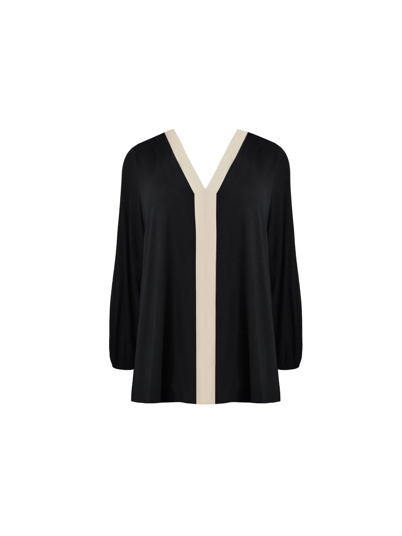 Black Jersey Contrast Placket Top